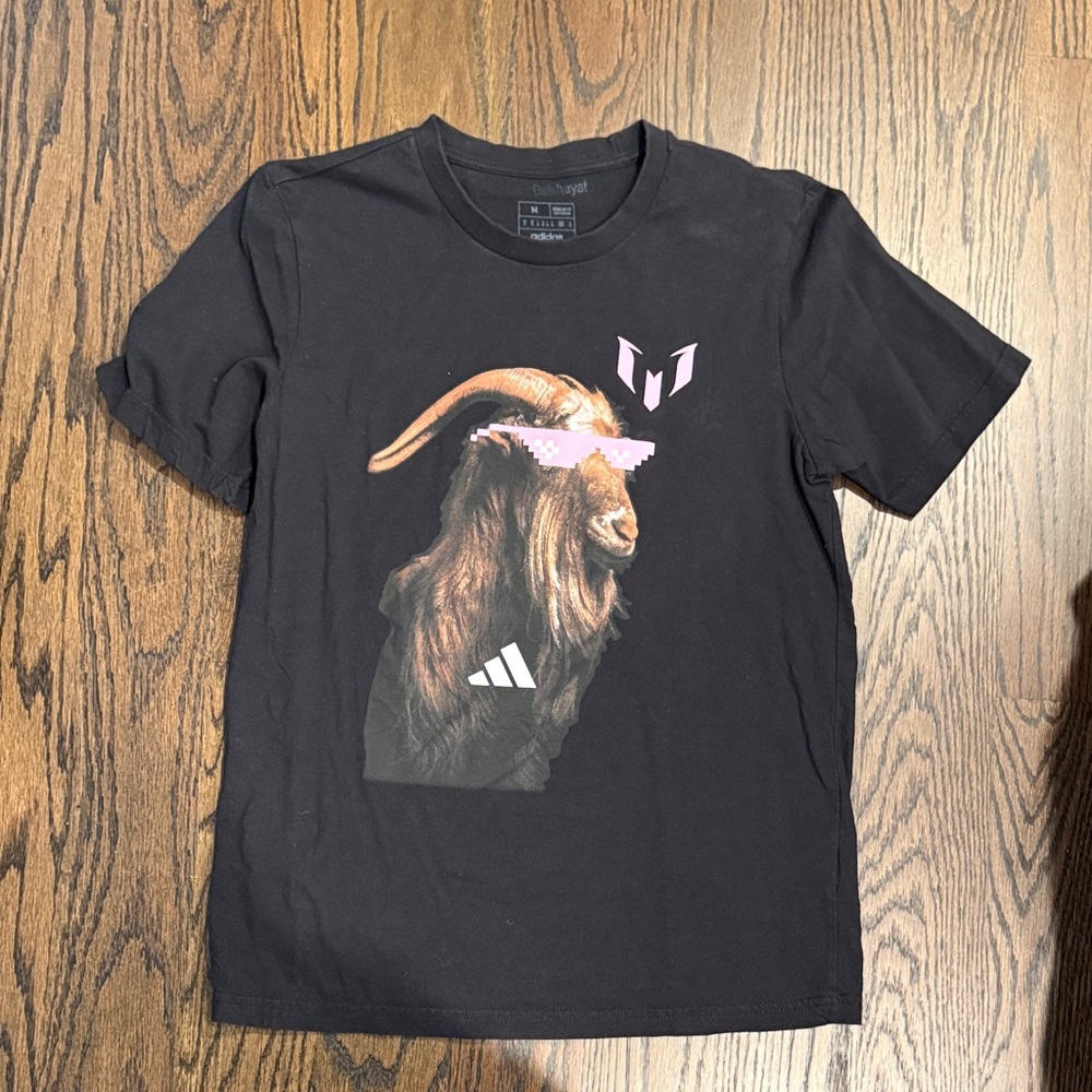Adidas Kids Black T-Shirt with Goat Graphic